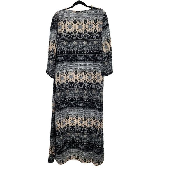 Romeo + Juliet Couture Womens Boho Kimono Duster Sz M Black Paisley Long Slits - Picture 11 of 14